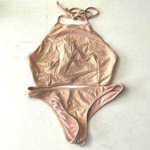 Never Worn Creamy Nude Sparkle Halter Cheeky Bikini